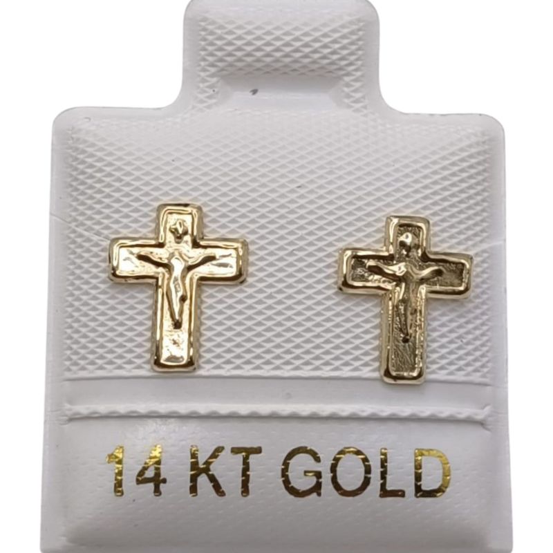 BROQUEL CRUZ CON CRISTO ORO 14K.
