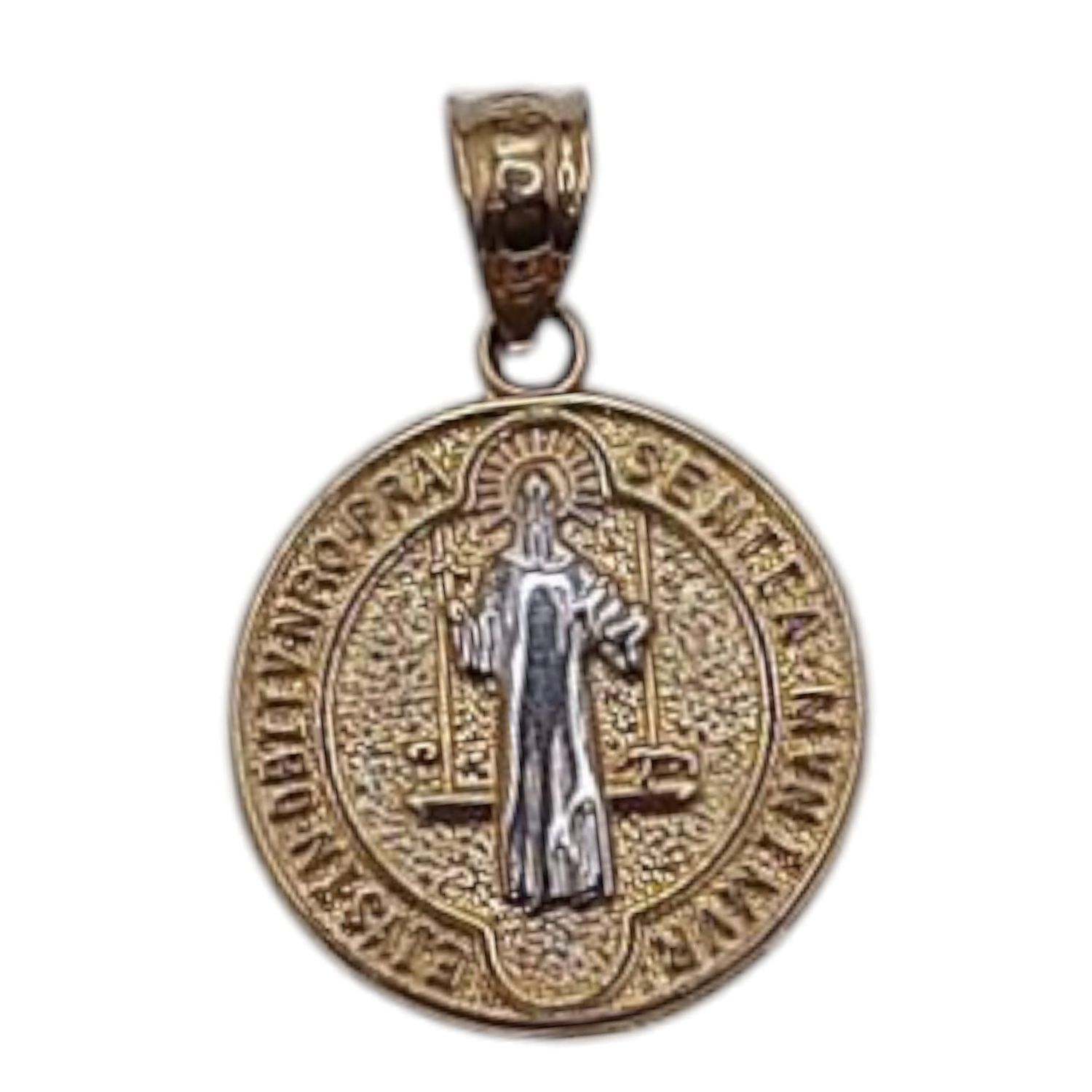 MEDALLA SAN BENITO 2 COLORES 2.5 CM LARGO TOTAL CON ASA, ORO 14K