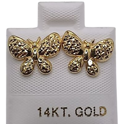 ARETE MARIPOSA CALADA BROCHE MARIPOSA, ORO 14K