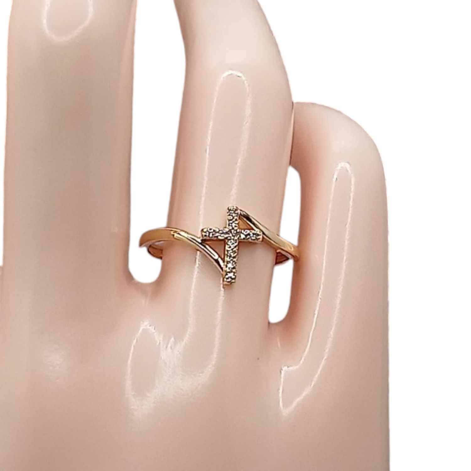 ANILLO CRUZ CON CZ # 7, ORO 14K