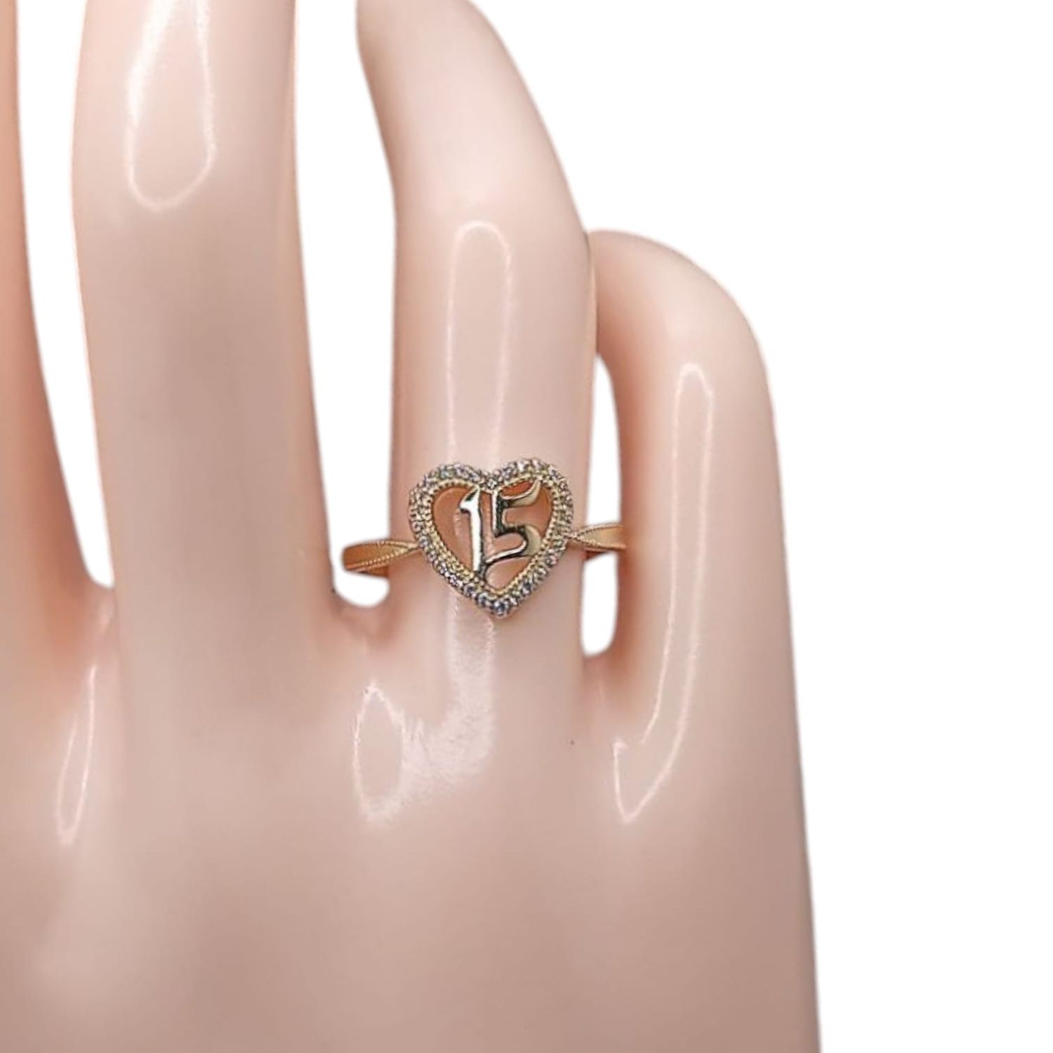 ANILLO CORAZON XV AÑOS # 7.5, ORO 14K