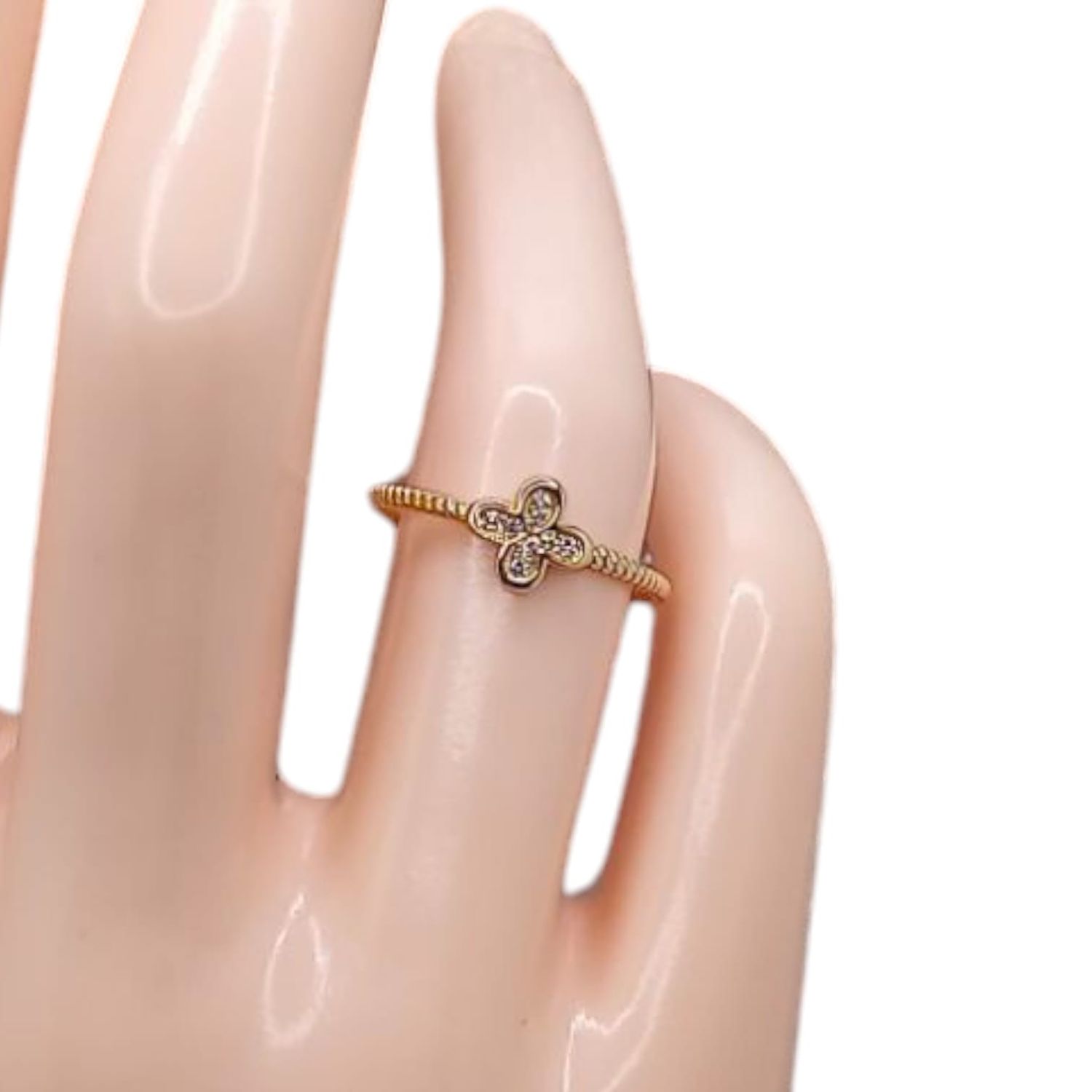 ANILLO FLOR CZ BCA, # 6.5, ORO 14K