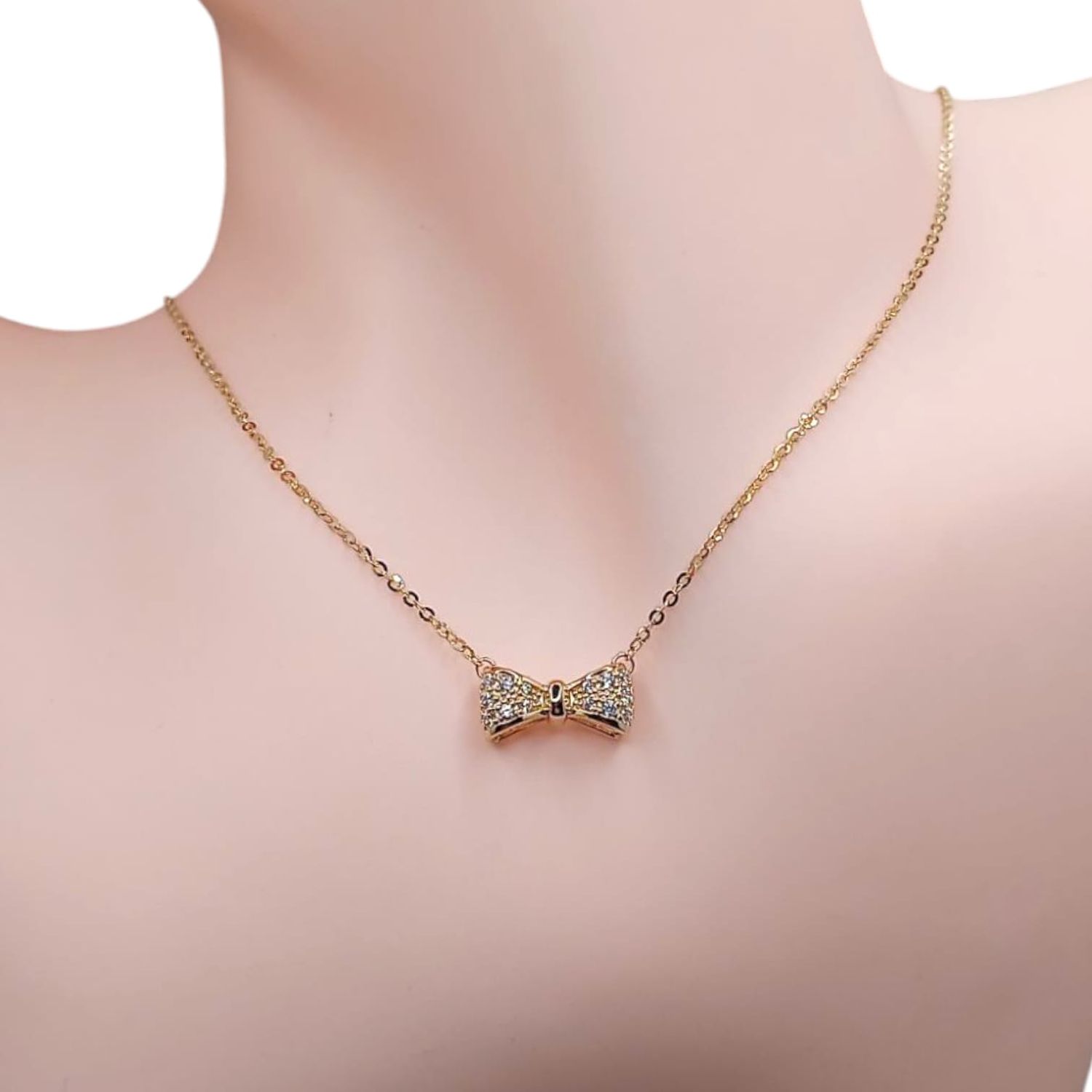 GARGANTILLA 16&quot; AJUSTABLE A 17&quot; MOÑO CON MINI CZ, ORO 14K