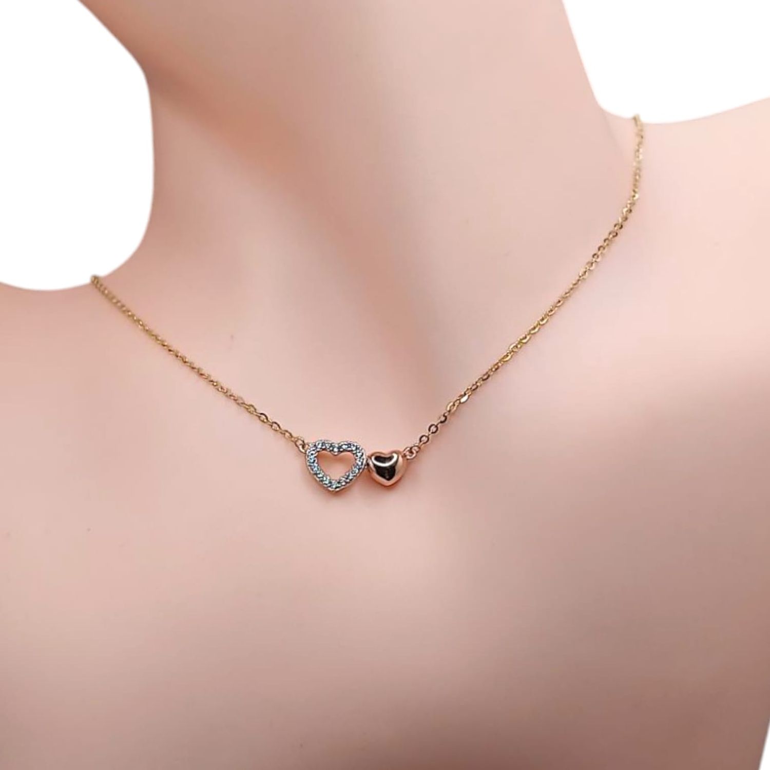 GARGANTILLA 16&quot; A 17&quot; AJUSTABLE CORAZONES, ORO 14K
