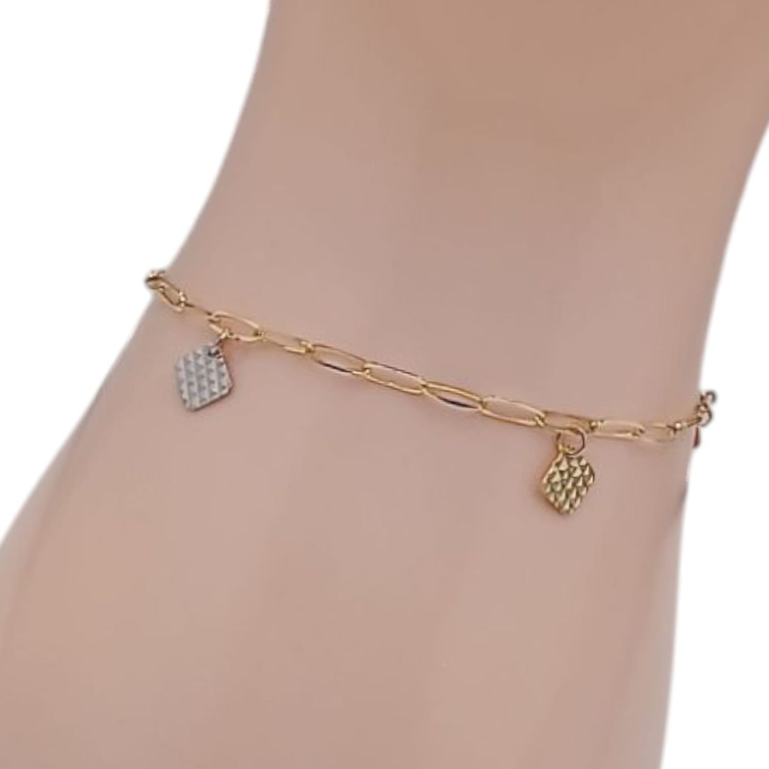 PULSERA 3 COLORES DE ROMBOS AJUSTABLE DE 7&quot; A 8&quot;, ORO 14K