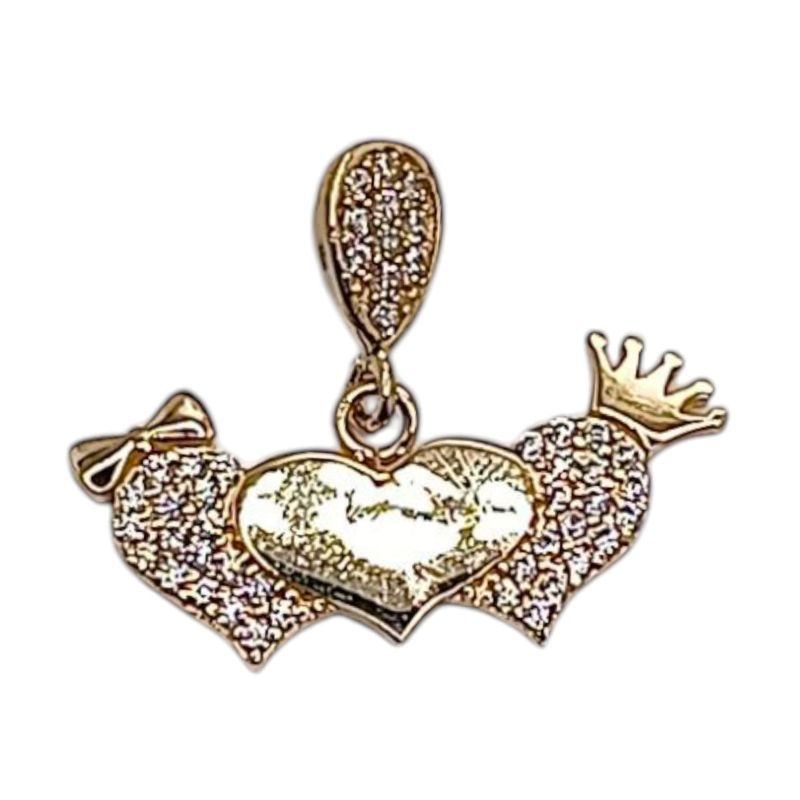 DIJE CORAZONES CON CORONA, ORO 14K