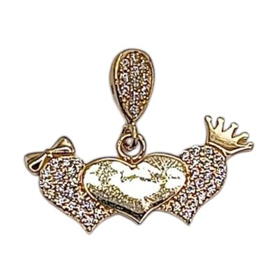 DIJE CORAZONES CON CORONA, ORO 14K