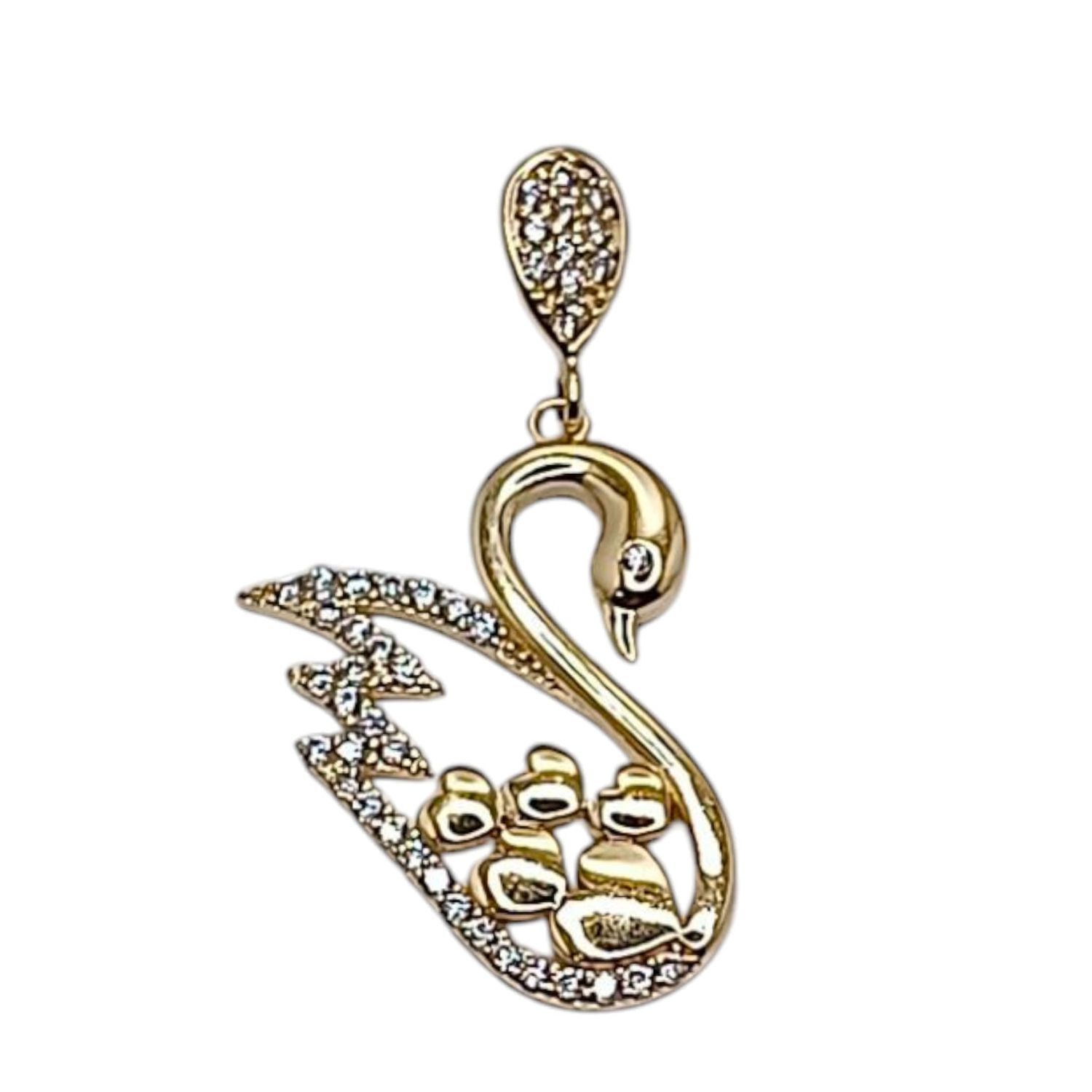 DIJE CISNE CON CORAZONES Y MINI CZ, ORO 14K