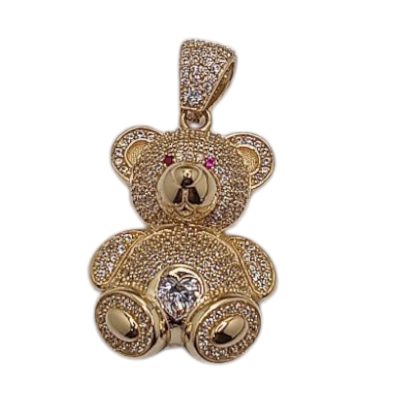 DIJE OSO CON MINI CZ, 4.5 CM LARGO TOTAL CON ASA, ORO 14K