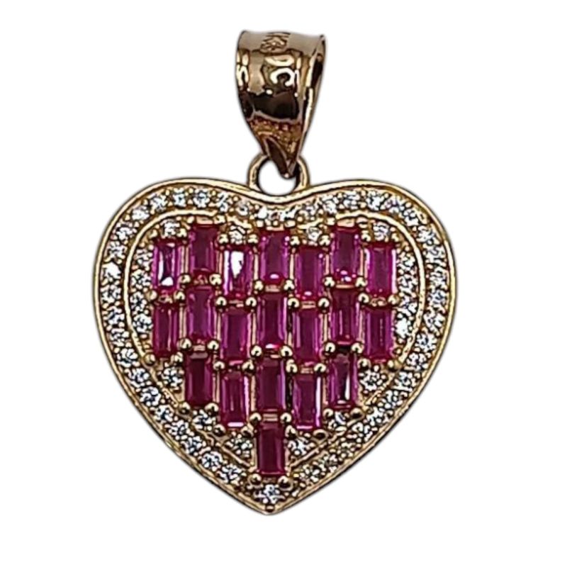 DIJE CORAZON CON CZ, 2.6 CM LARGO TOTAL CON ASA, ORO 14K