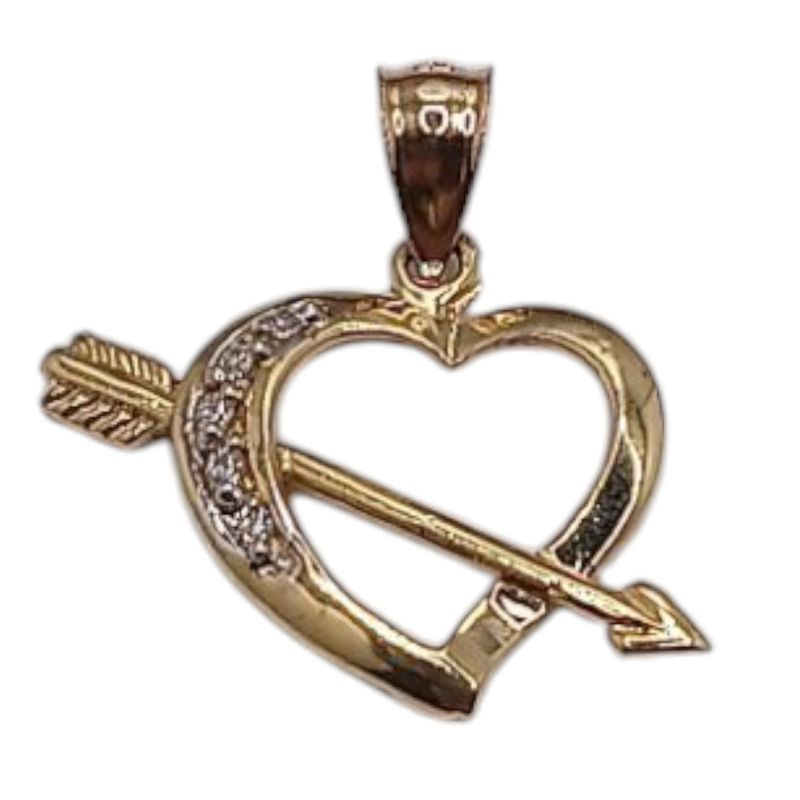 DIJE CORAZON CON FLECHA 2.5 CM LARGO TOTAL CON ASA, ORO 14K