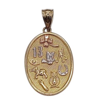 DIJE DE LA SUERTE 3 COLORES, 3.4 CM LARGO TOTAL CON ASA, ORO 14K