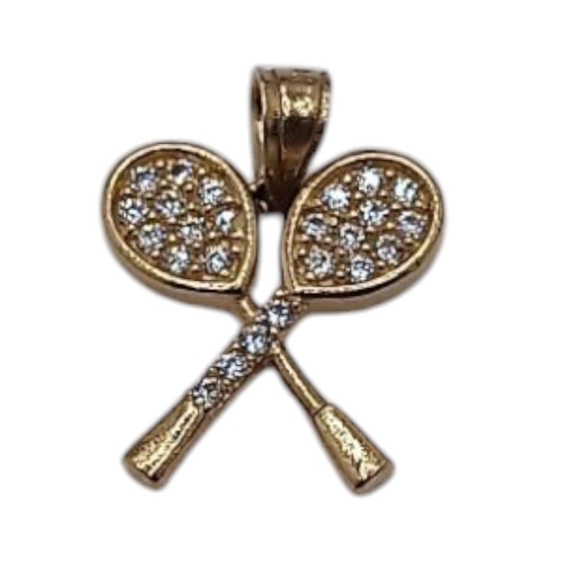 DIJE RAQUETAS CON CZ, 1.8 CM LARGO CON ASA, ORO 14K