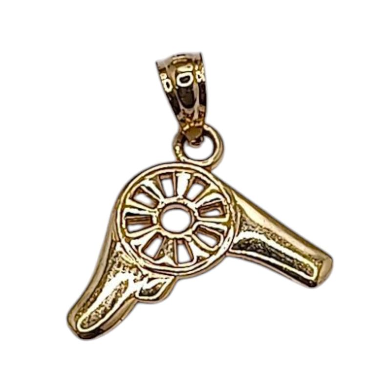 DIJE SECADORA DE CABELLO, 1.5CM LARGO CON ASA, ORO 14K