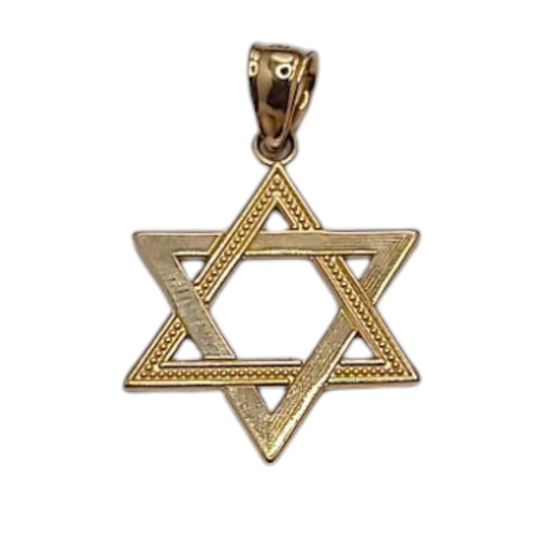 DIJE ESTRELLA DE DAVID 3 CM LARGO TOTAL, ORO 14K