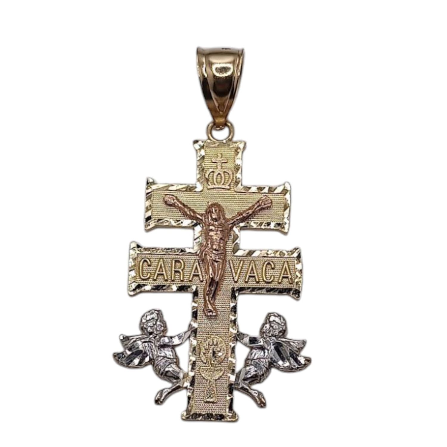 DIJE CRUZ DE CARAVAC 3 COLORES, 4.5 CM, ORO 14K