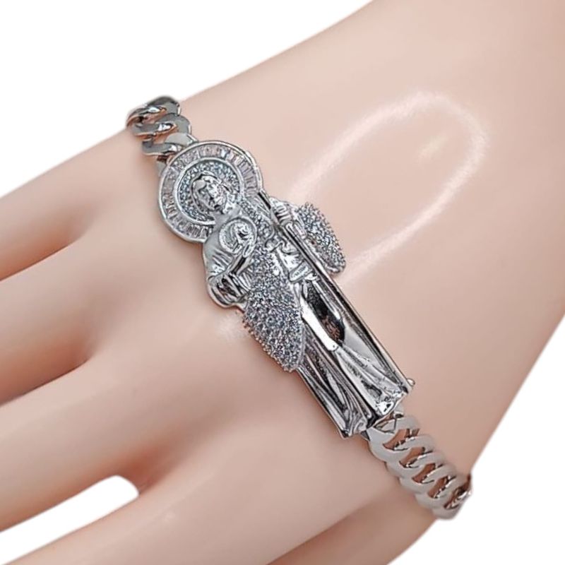 PULSERA CUBANA  SAN JUDAS 8&quot; PLATA .925