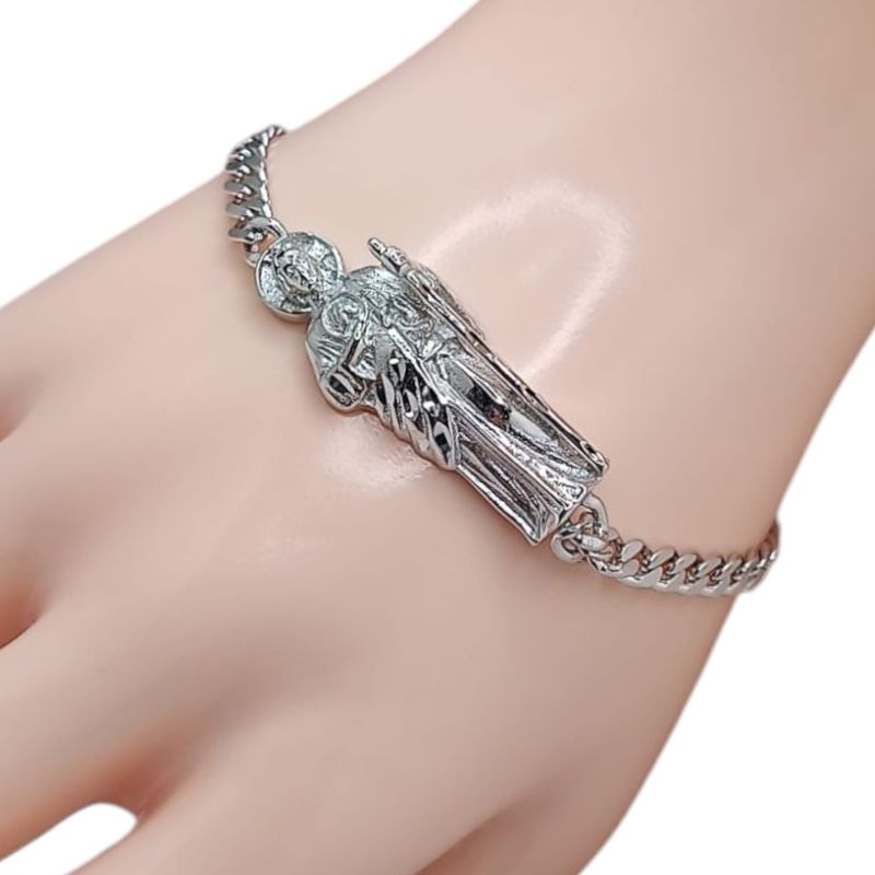 PULSERA CUBANA SAN JUDAS T 7.5&quot; PLATA .925
