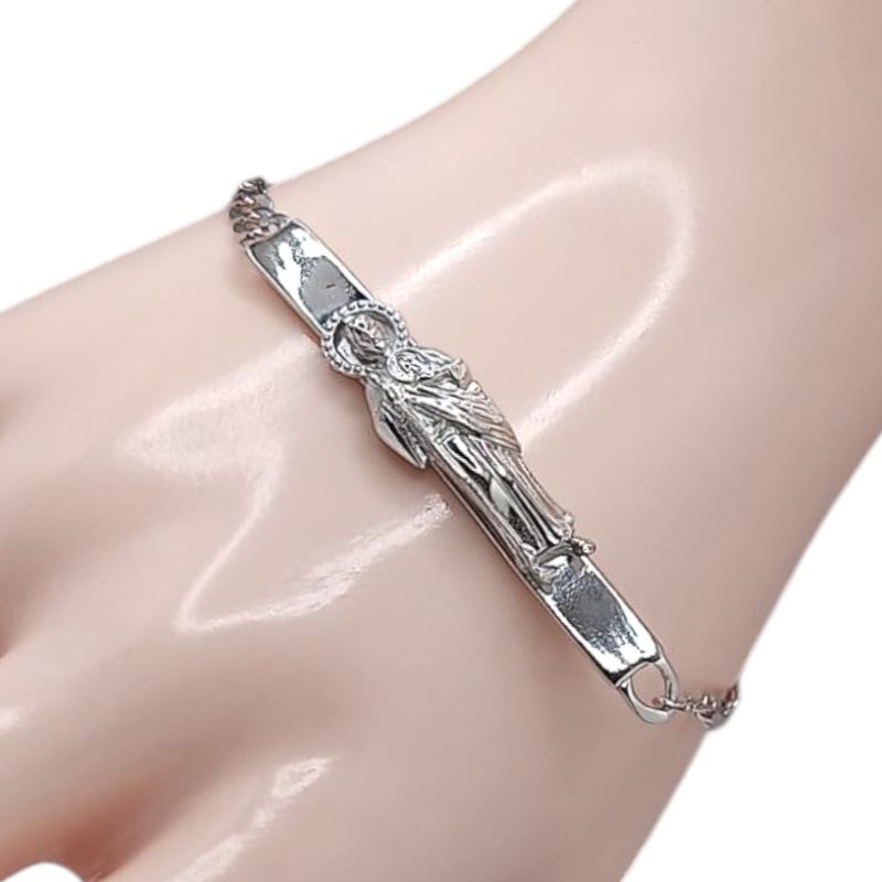 PULSERA FIGARO 8&quot;  CON PLACA Y SAN JUDAS T, PLATA .925