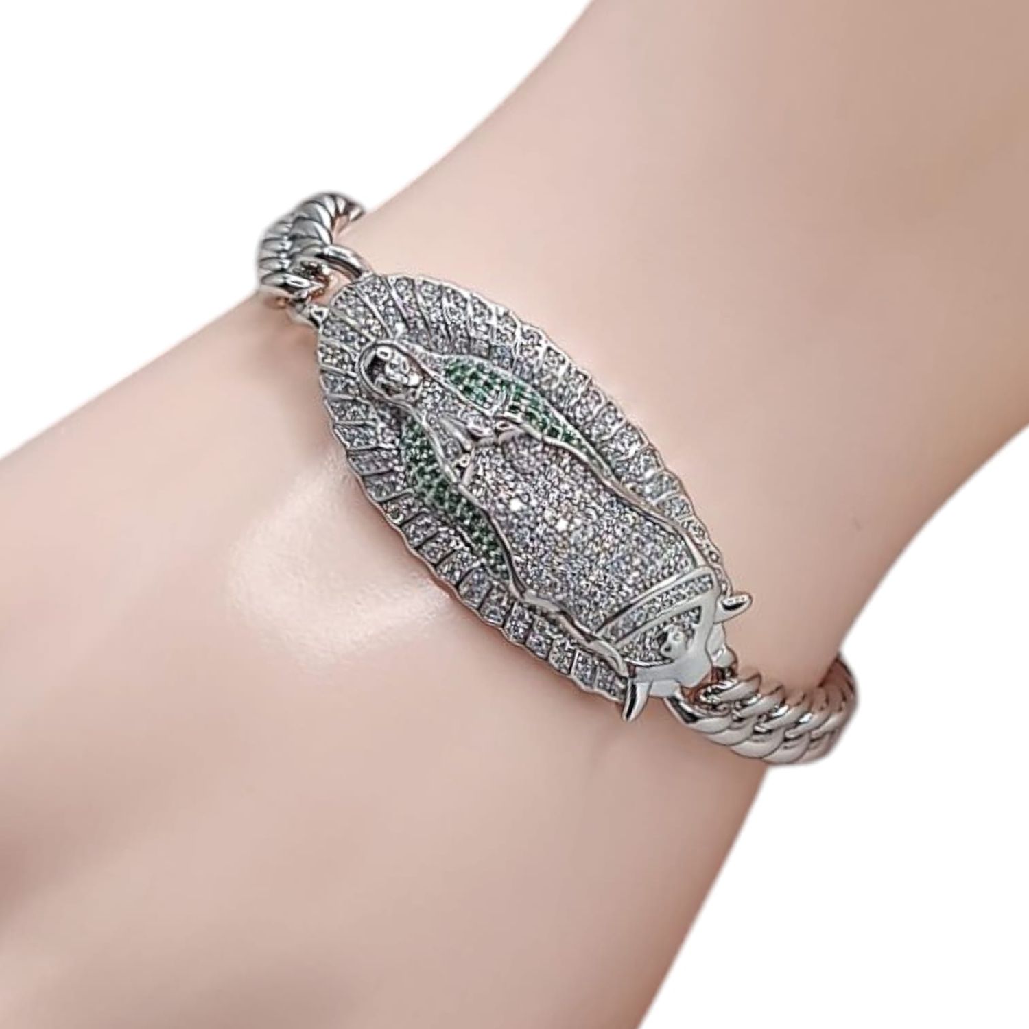 PULSERA VIRGEN DE GPE 7.5&quot; 6MM, PLATA .925
