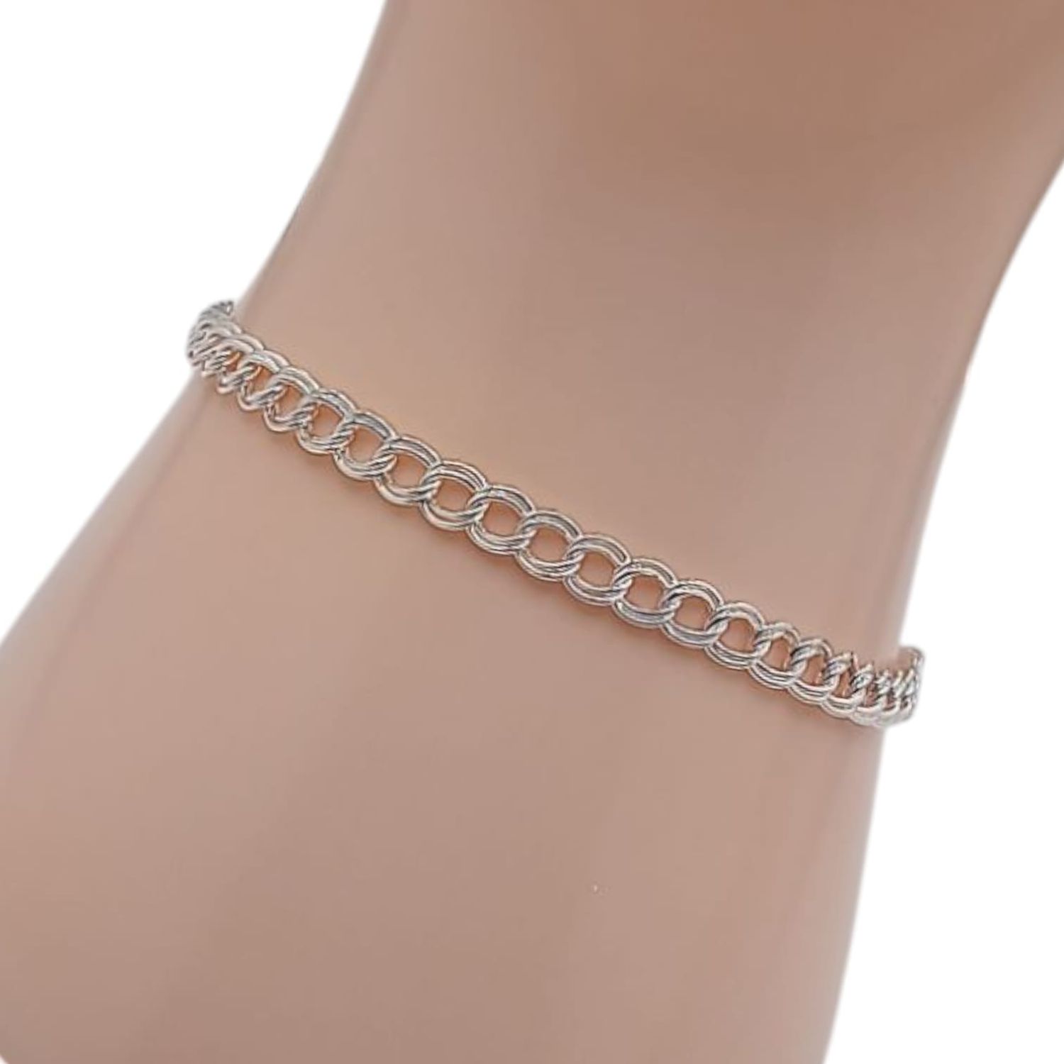 PULSERA DOBLE ESLABON, 7&quot; 4MM, PLATA .925