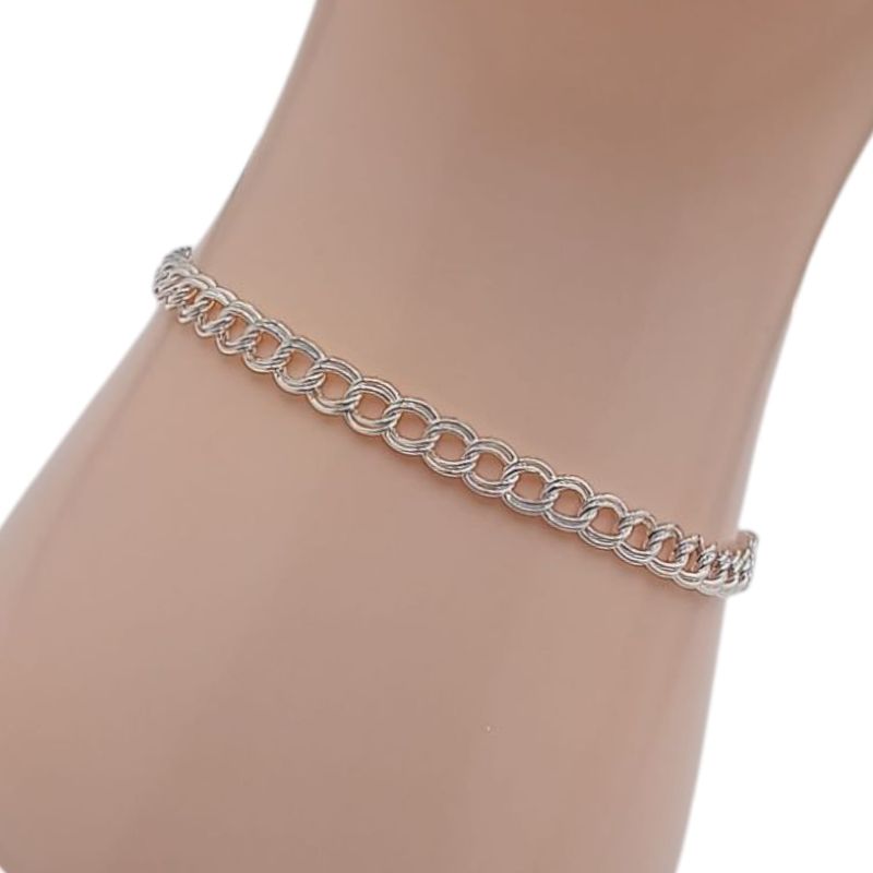 PULSERA DOBLE ESLABON, 7&quot; 4MM, PLATA .925