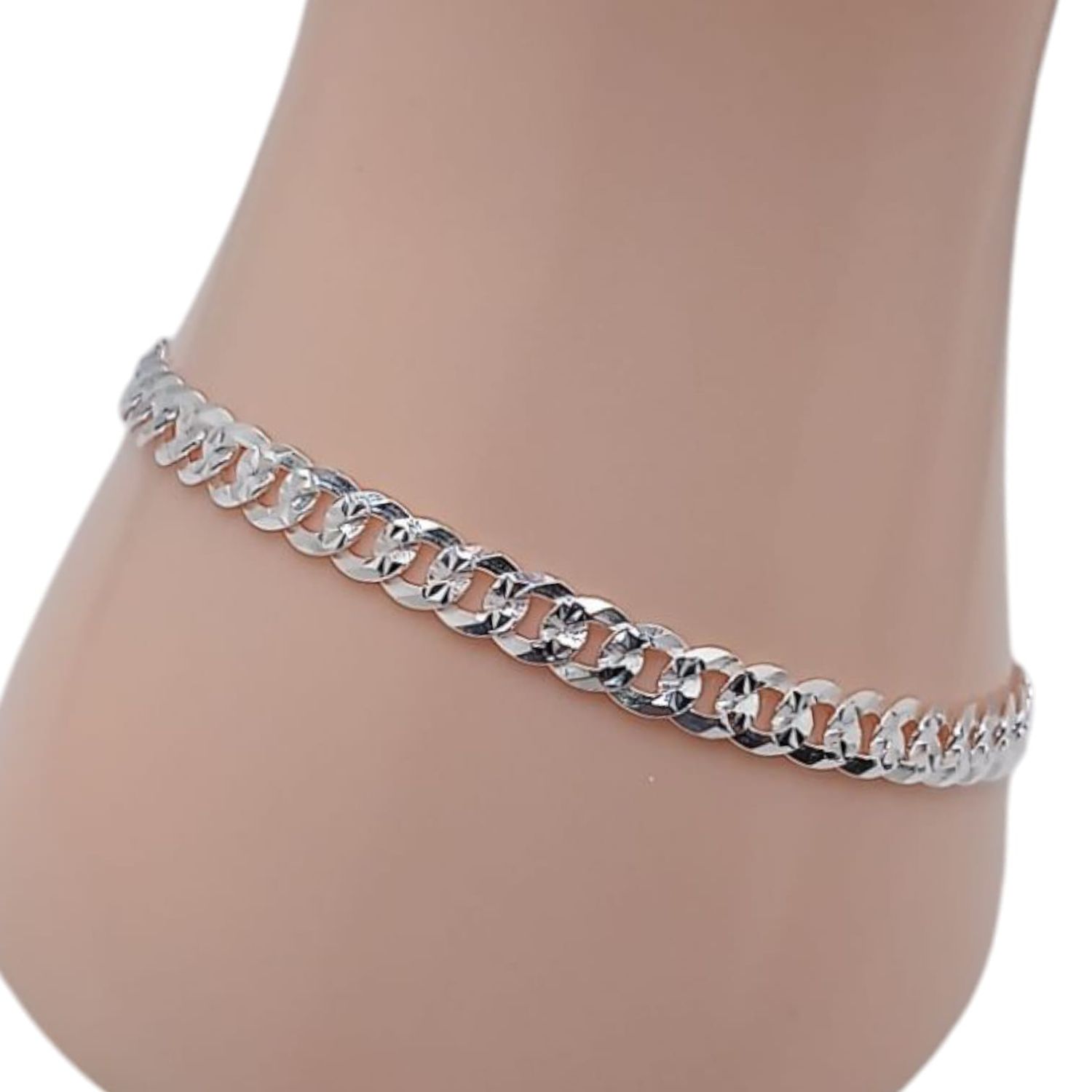 PULSERA CUBANA DIAMANTAD 8&quot; 5MM, PLATA .925