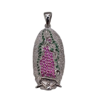 DIJE VIRGEN DE GPE CON MINI CZ, 3 CM LARGO TOTAL, PLATA .925