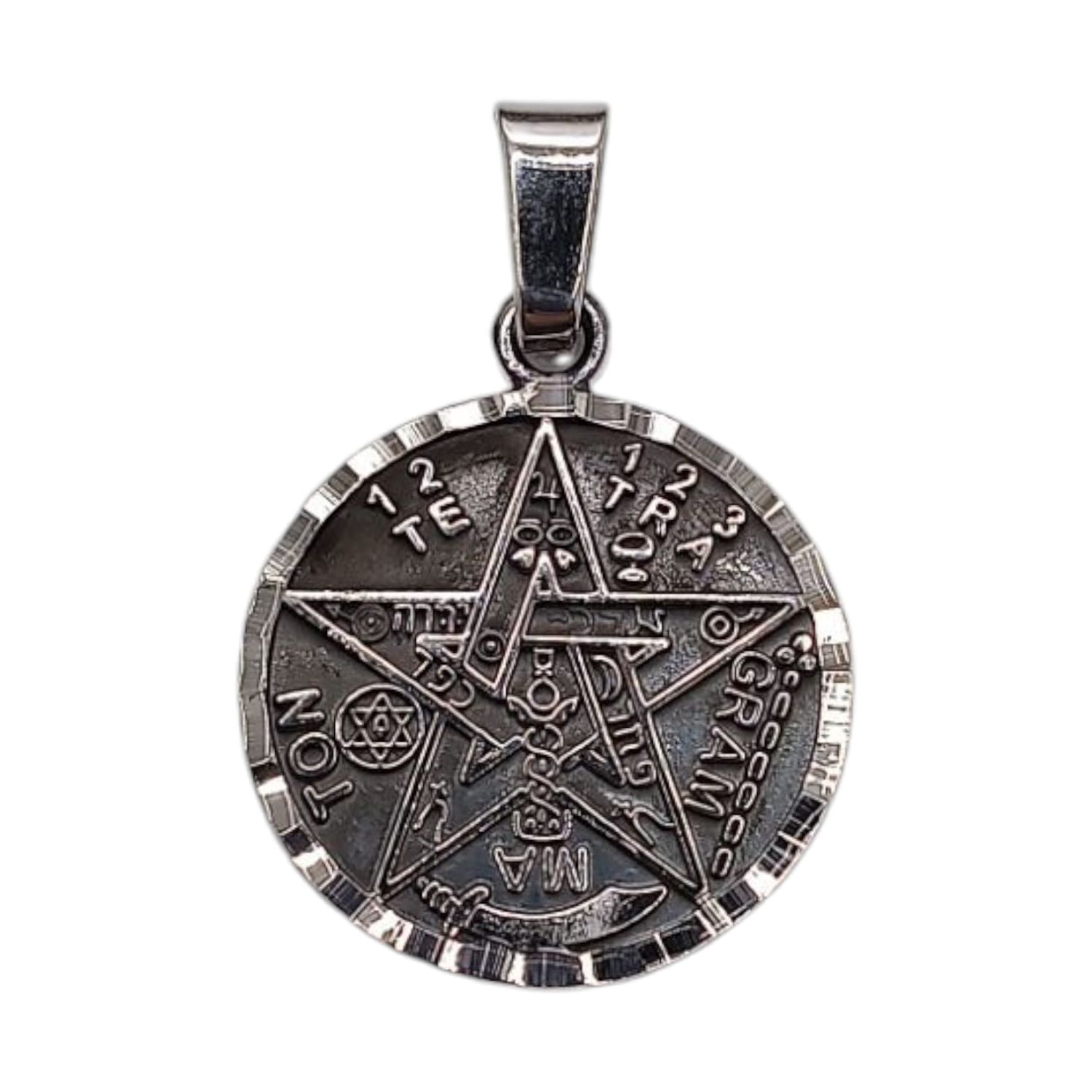 DIJE TETRAGRAMATON RODIZADO, 4.4 CM LARGO TOTAL  CON ASA, PLATA .925