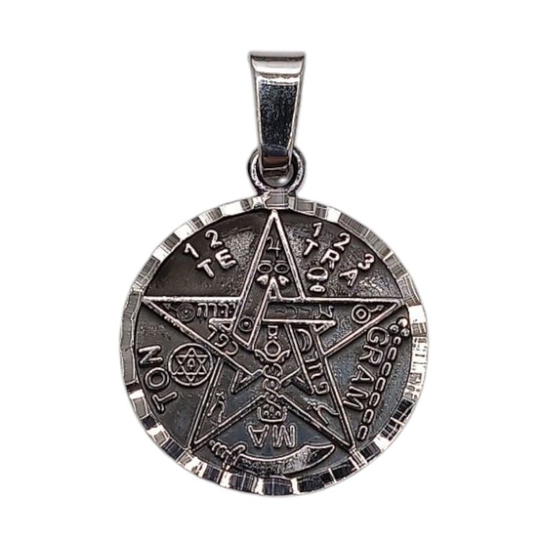 DIJE TETRAGRAMATON RODIZADO, 4.4 CM LARGO TOTAL  CON ASA, PLATA .925