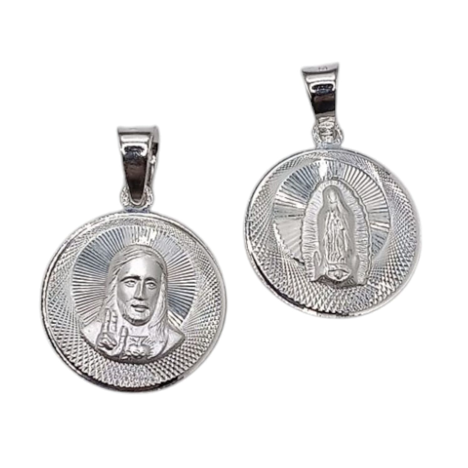 MEDALLA ESCAPULARIO V DE GPE Y SAGRADO CORAZON,  3 CM, PLATA .925