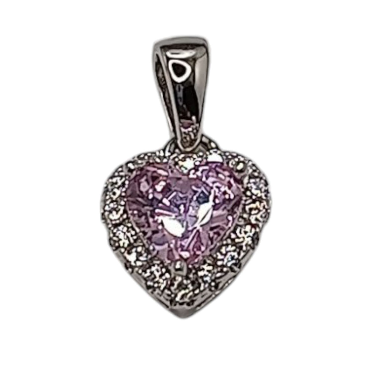 DIJE CORAZON ROSA 1.2 CM LARGO TOTAL, PLATA .925
