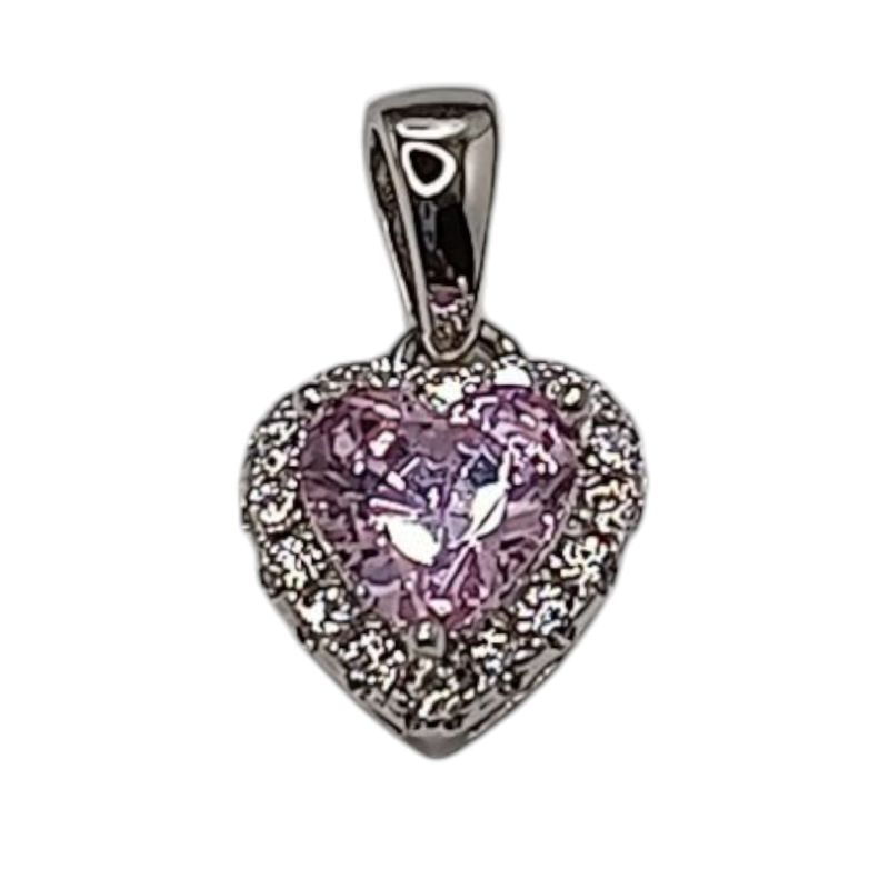 DIJE CORAZON ROSA 1.2 CM LARGO TOTAL, PLATA .925