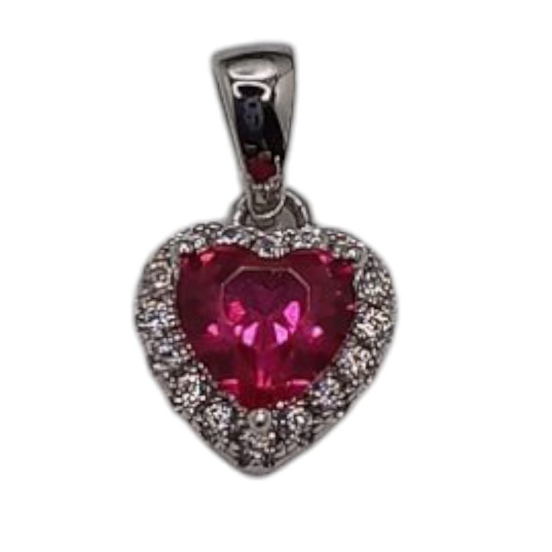 DIJE CORAZON CZ ROJA, 1.2 CM LARGO TOTAL, PLATA .925