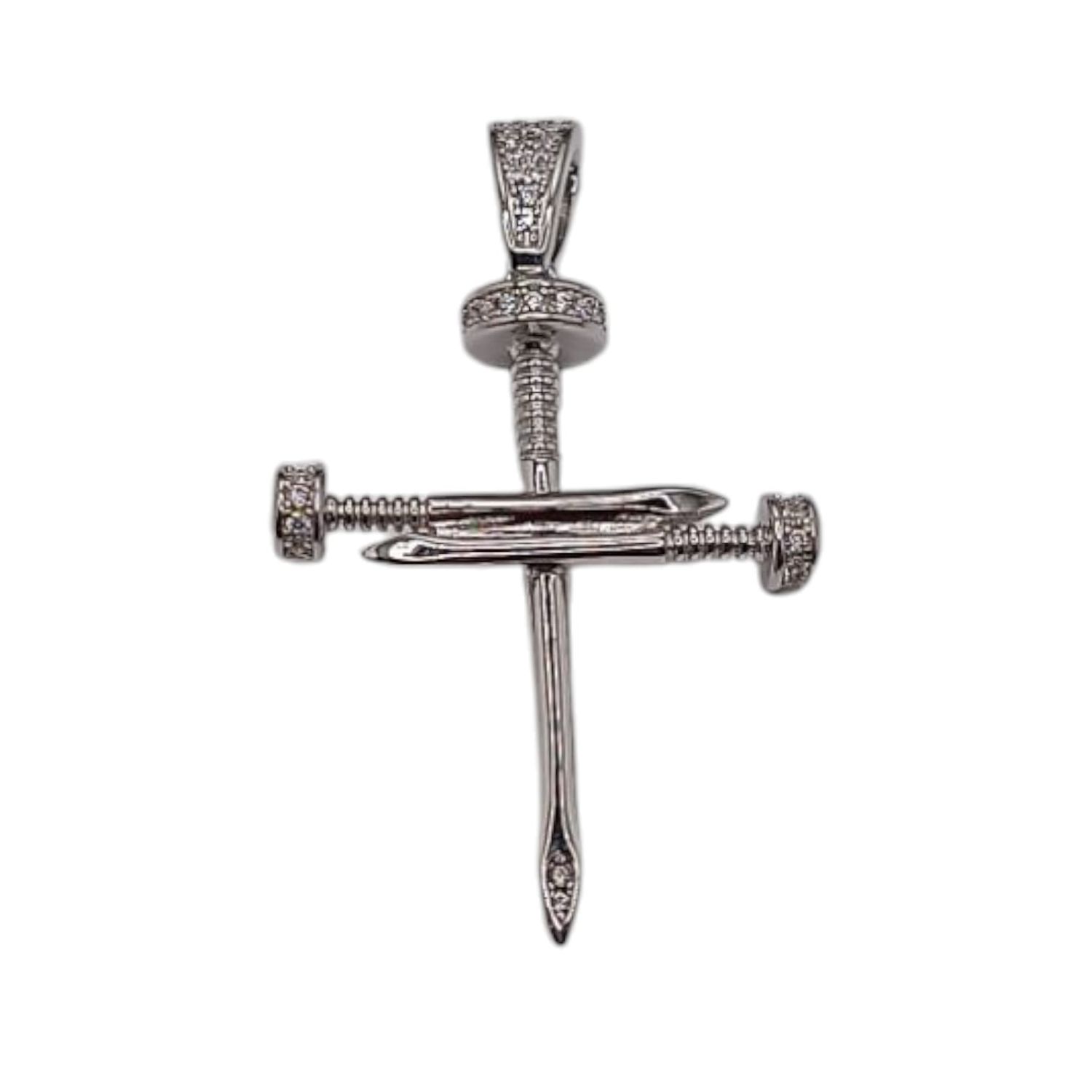 DIJE CRUZ CLAVOS, CON MINI CZ 4.5 CM LARGO TOTAL , PLATA .925
