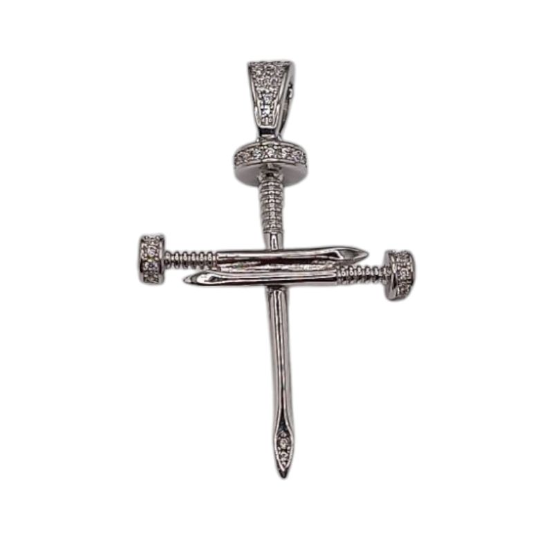 DIJE CRUZ CLAVOS, CON MINI CZ 4.5 CM LARGO TOTAL , PLATA .925