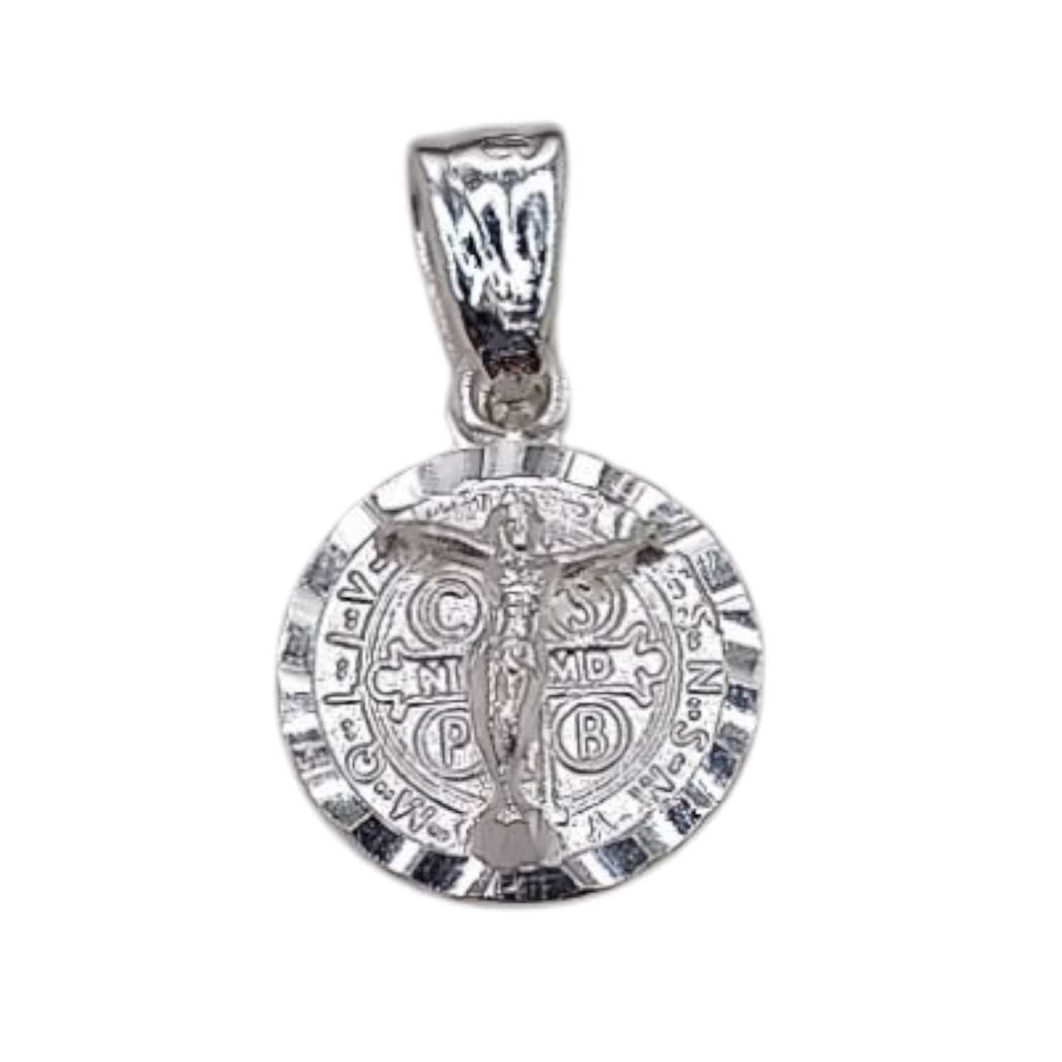 MEDALLA SAN BENITO CON CRISTO, 2 CM, PLATA .925