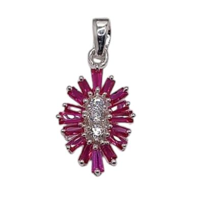 DIJE OVALADO CON CZ BAGUET COLOR BUGAMBILIA, 3 CM, PLATA .925