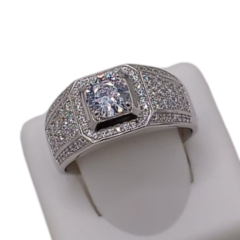 ANILLO CABALLERO CZ BLANCA, VARIAS MEDIDAS, PLATA .925