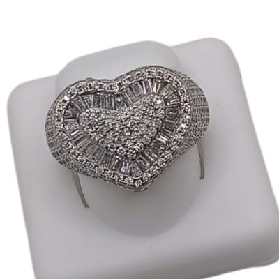 ANILLO CORAZON BAGUETTE CZ, VARIAS MEDIDAS PLATA .925