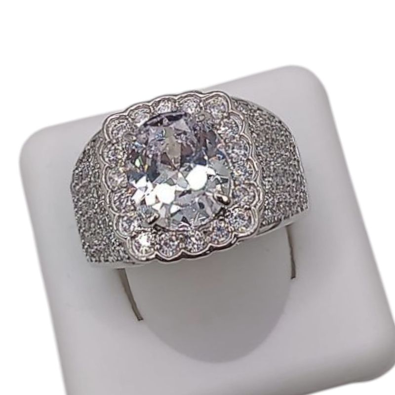 ANILLO CABALLERO CZ BLANCA, VARIAS MEDIDAS, PLATA .925