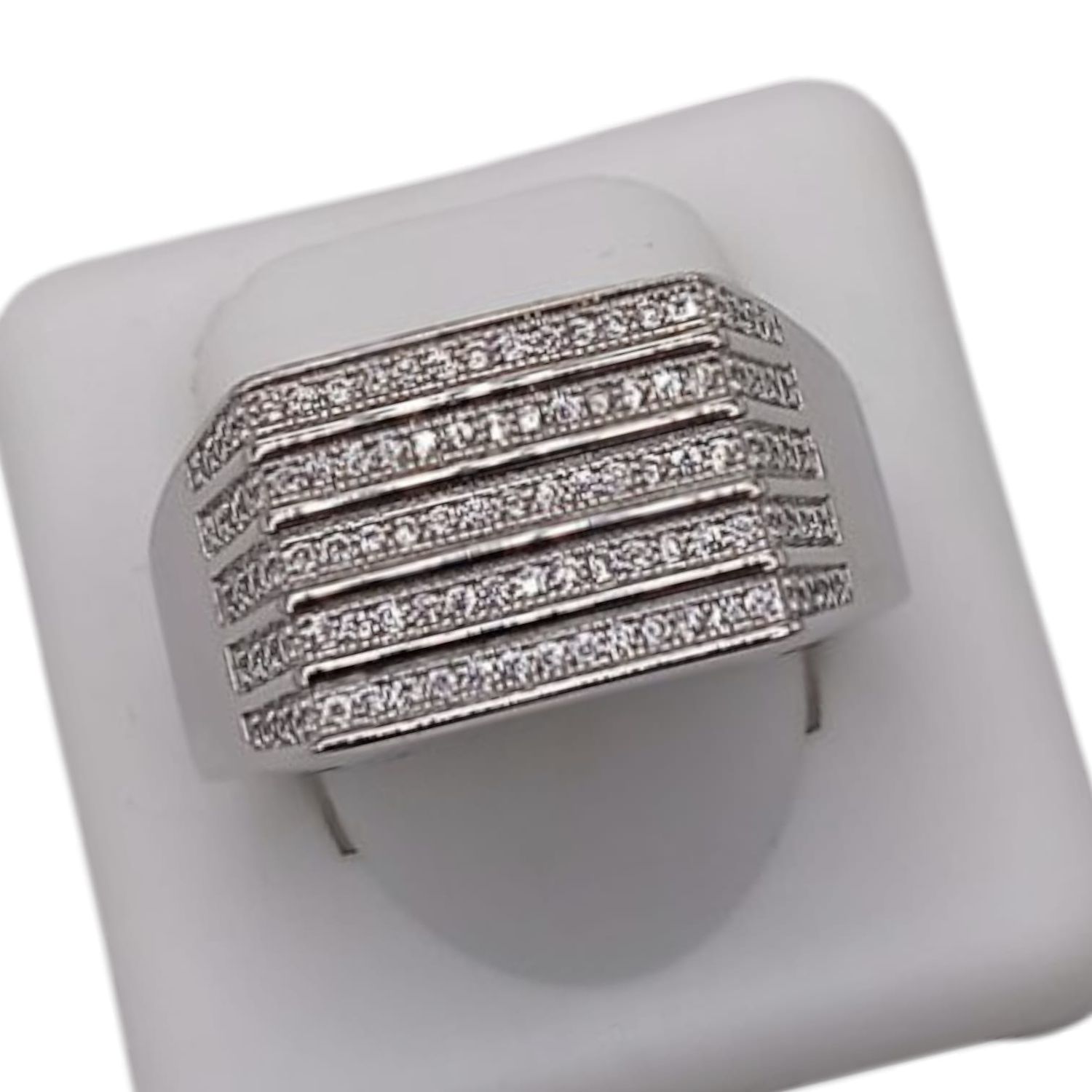 ANILLO A RAYAS CON MINI CZ, VARIAS MEDIDAS, PLATA .925