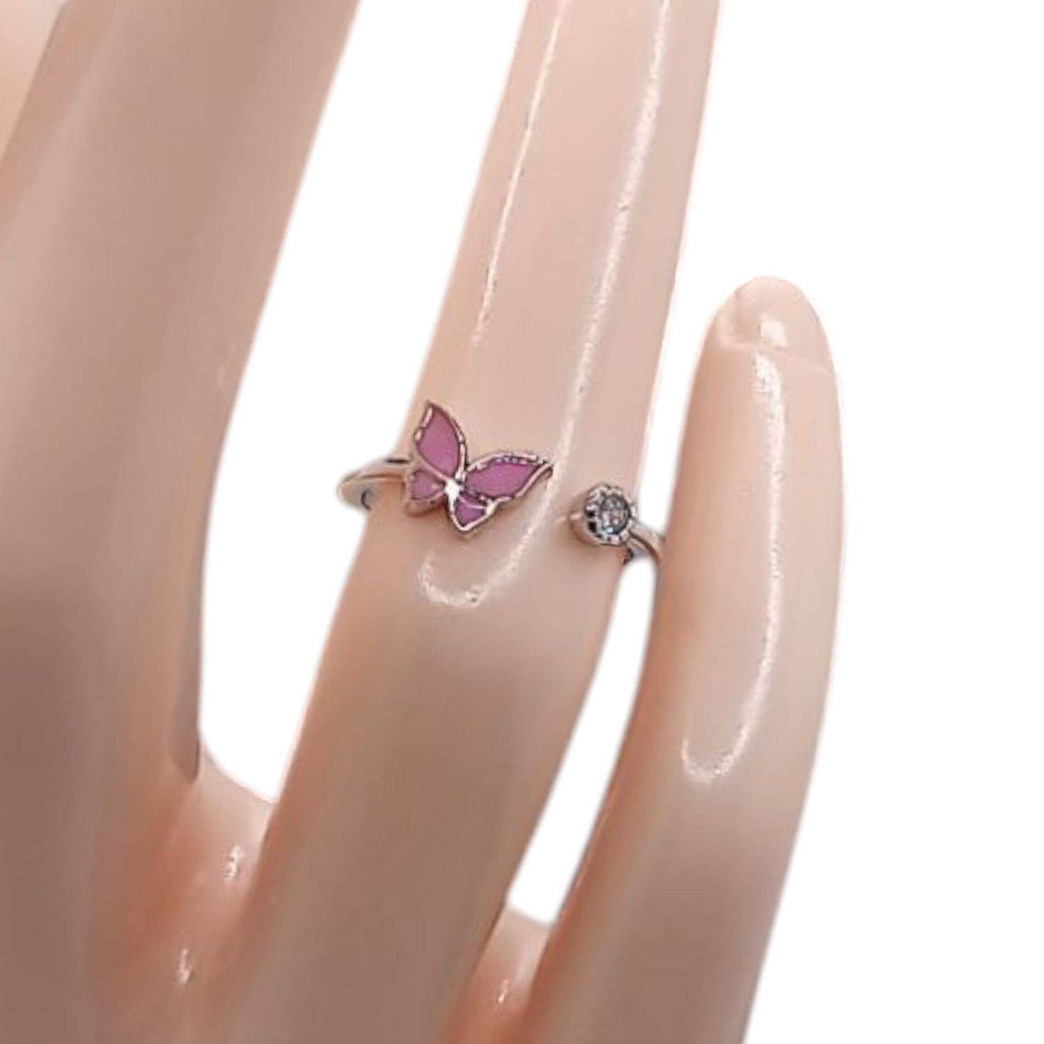 ANILLO NINA MARIPOSA ESMALTADA ROSA PLATA 925 LEY.