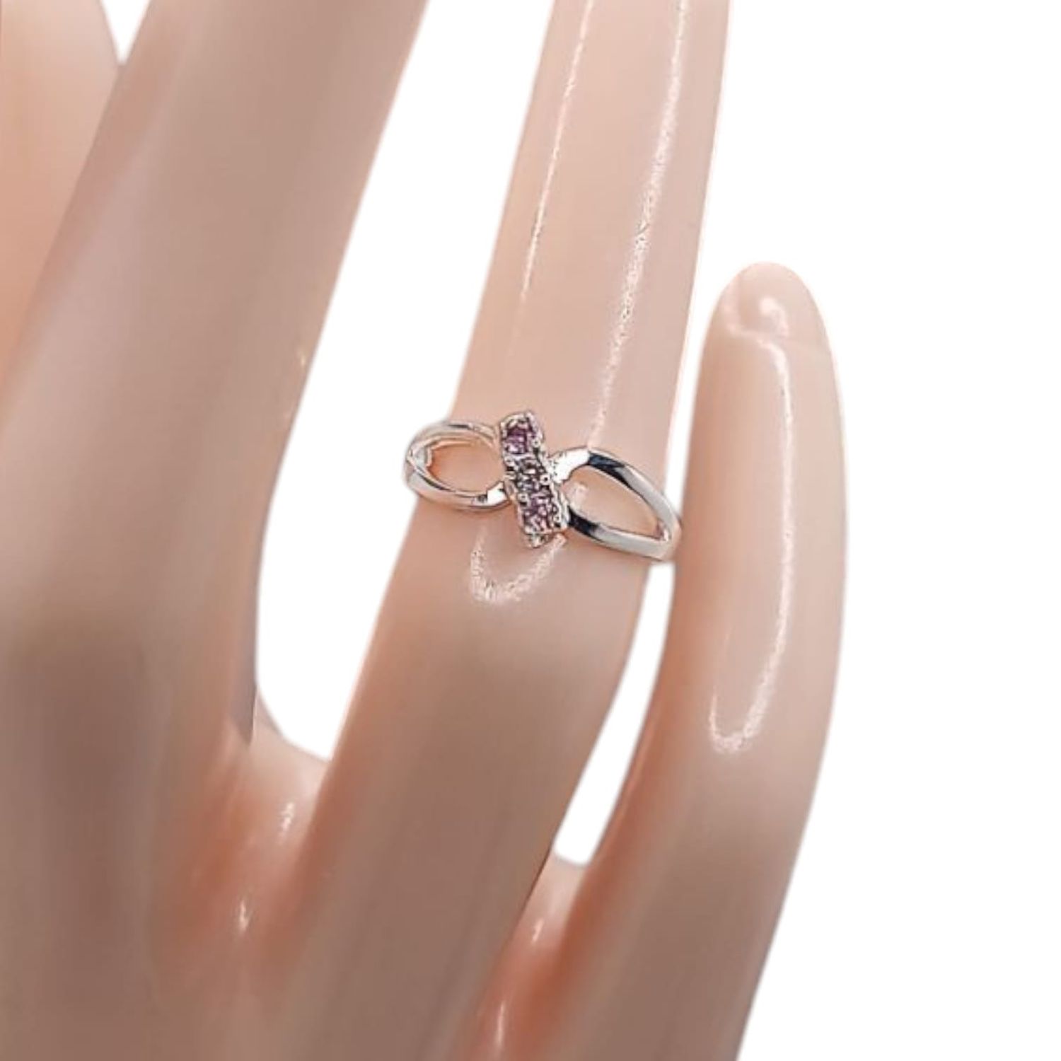 ANILLO NIÑA CZ ROSA Y BCA PLATA .925