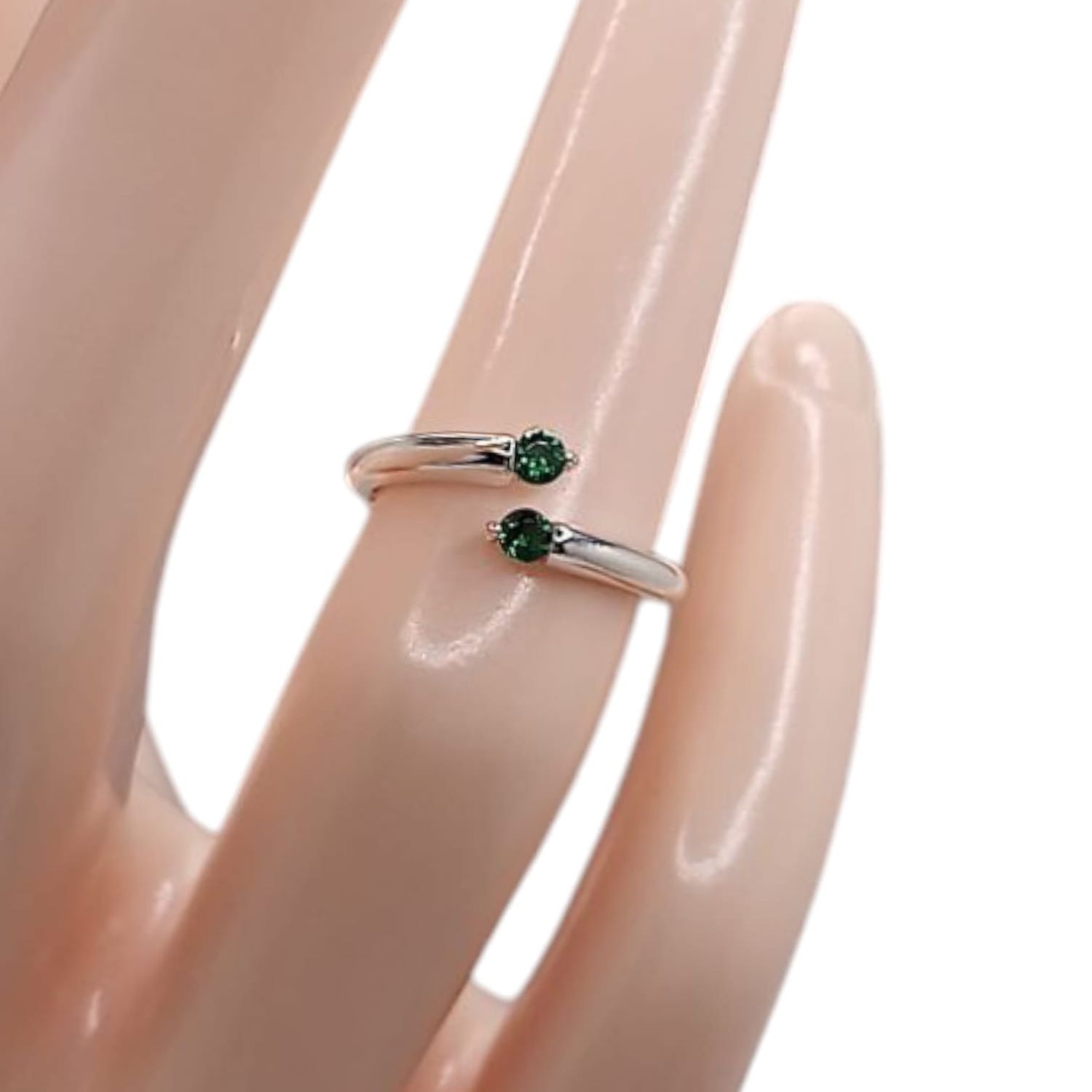 ANILLO NIÑA AJUSTABLE  CZ VERDE PLATA .925