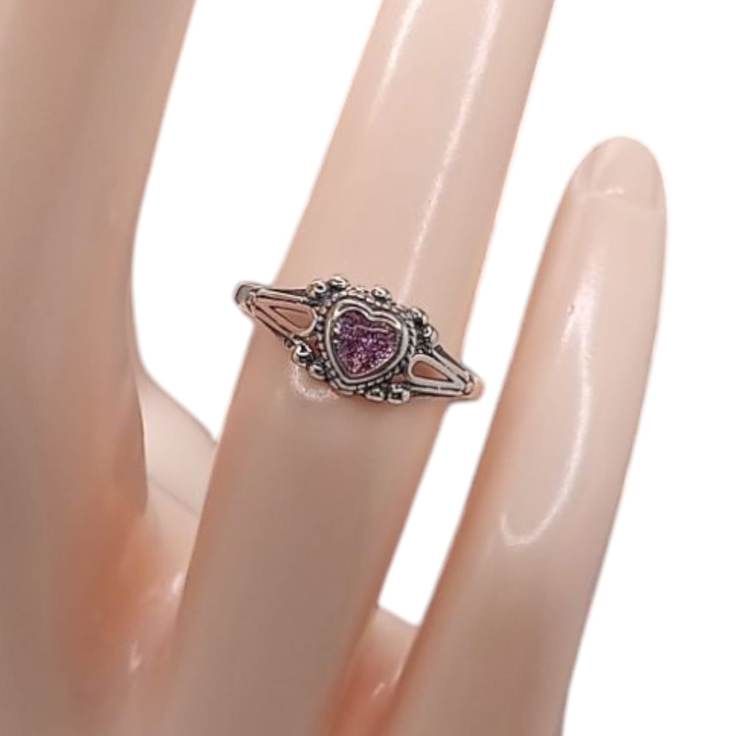 ANILLO NIÑA CORAZON CZ LILA, PLATA .925