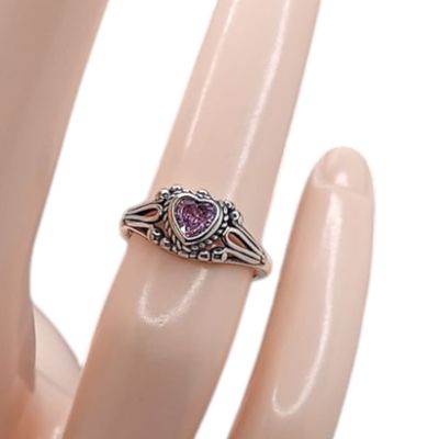ANILLO NIÑA CORAZON CZ ROSA, PLATA .925