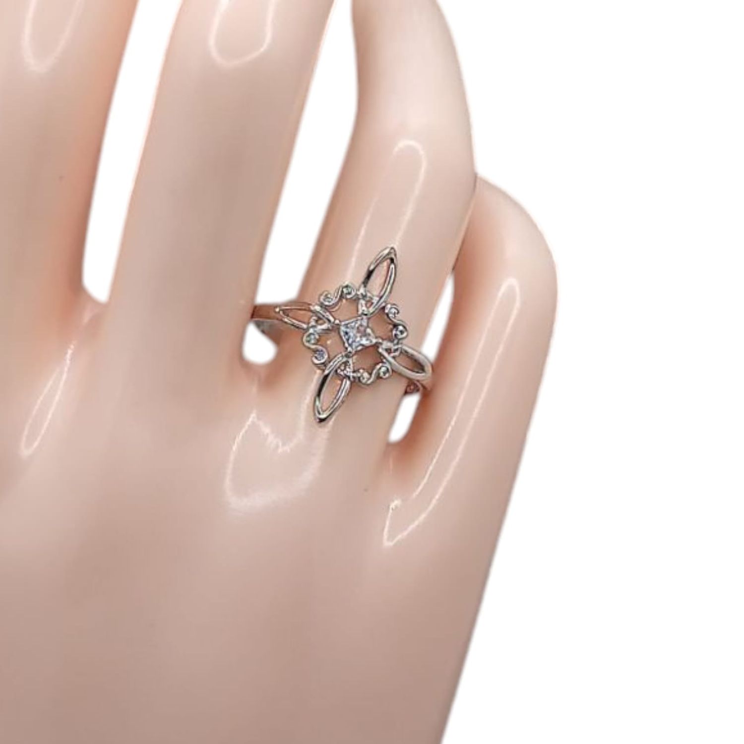 ANILLO NUDO DE BRUJA CON CZ, # 9 , PLATA .925