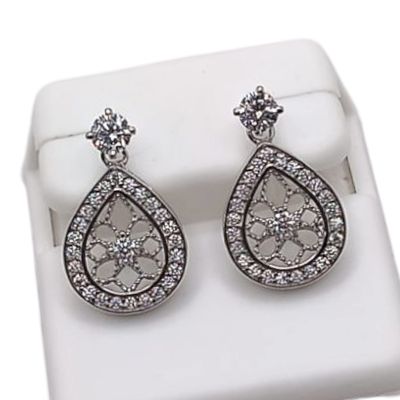 ARETE GOTA COLGANTE CON MINI CZ, PLATA .925