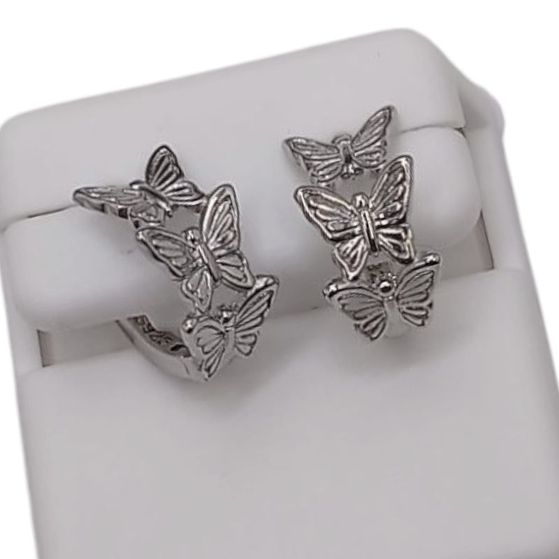 ARETES HUGGUI MARIPOSAS ELEGANTES, PLATA .925